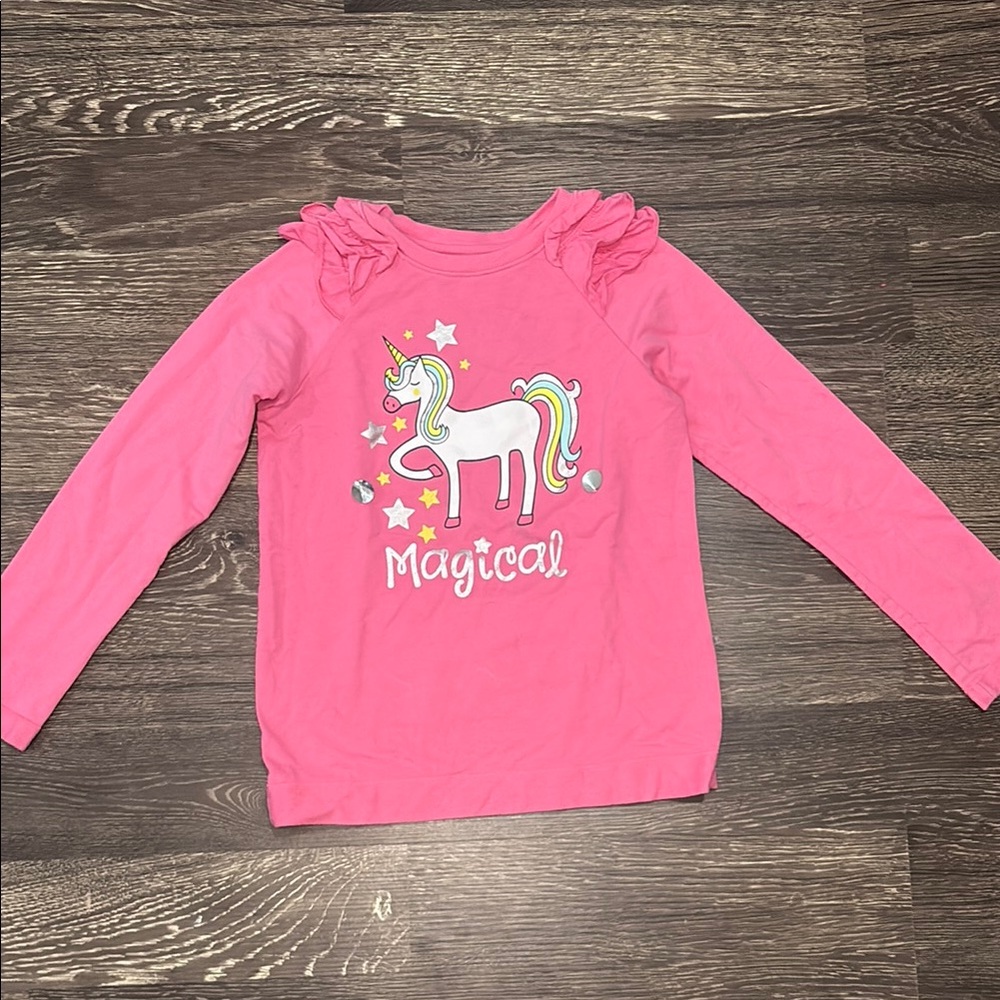 Girls 365 kids long sleeve pink unicorn shirt size 8